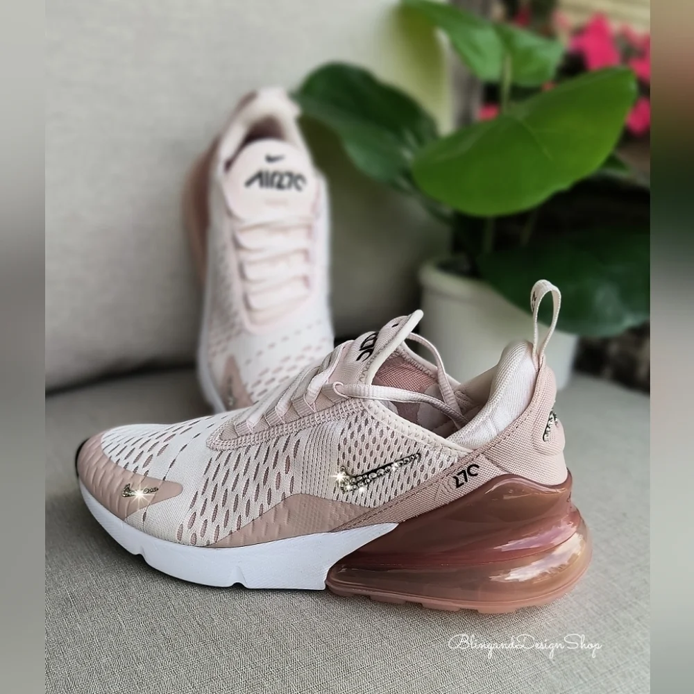 Bling Nike Women's Air Max 270 Pink Sneakers Shoes Customized with Crystals